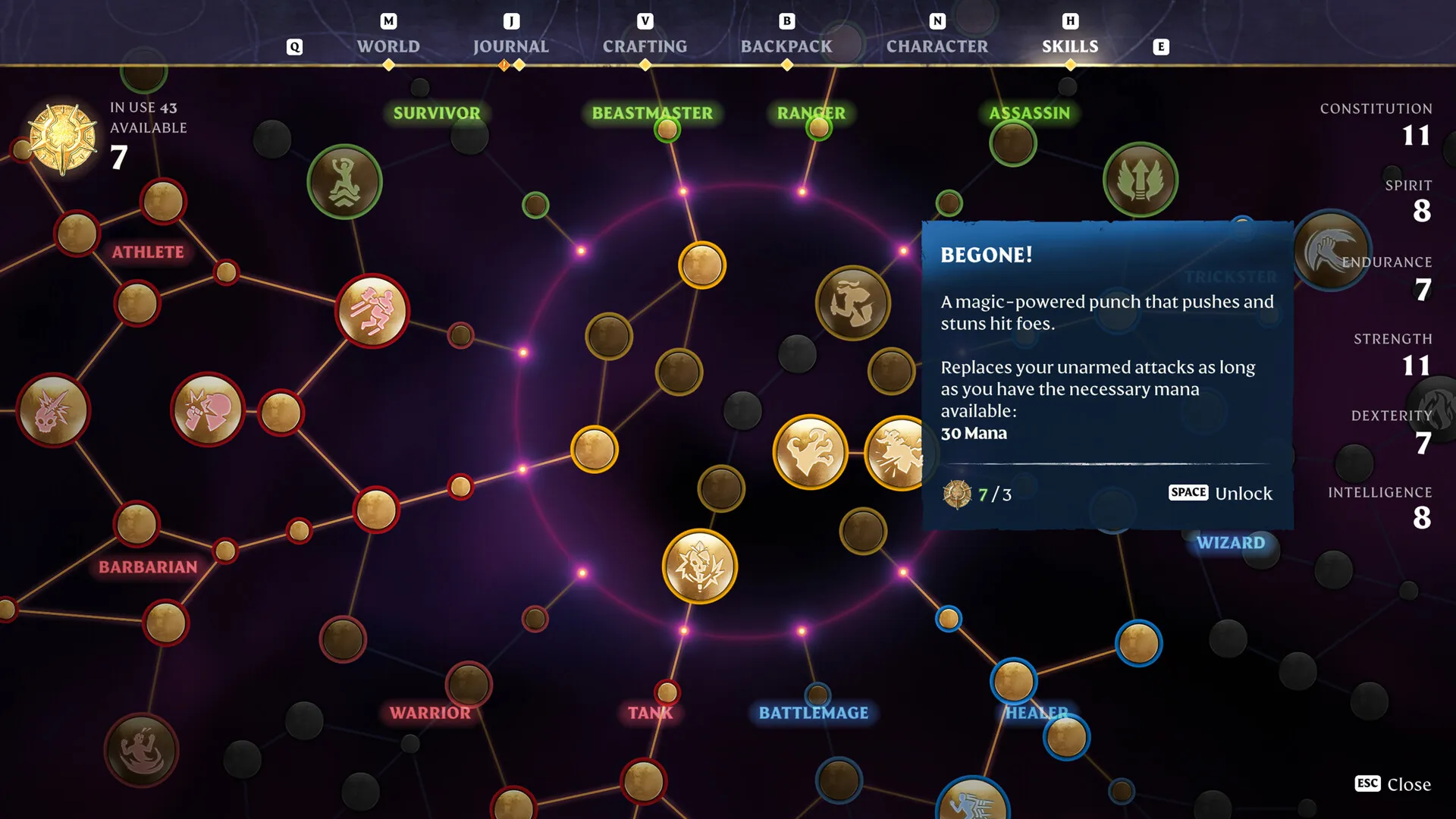 The Forging the Path skill tree — 12 class paths in three color categories around a central hub (© Keen Games)