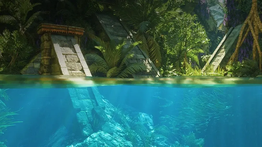 Veilwater Basin region banner: the late-game basin biome of Enshrouded (© Keen Games)